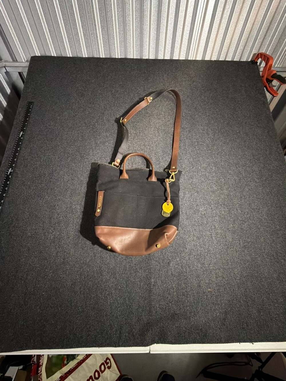 R. Riveter Otto Canvas and Leather Handbag Black Brown